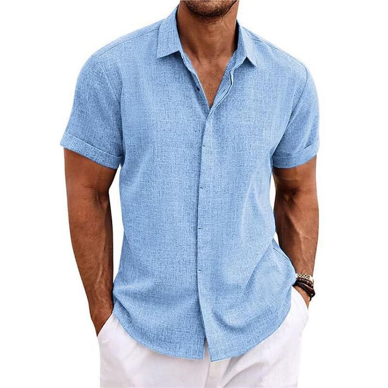 クリアラブ メンズ トップス Tシャツ コットン リネン Clearlove Men's Linen-Cotton Blend Short Sleeve Shirt Breathable Summer Top Light Blue ブルー｜ReVida 店