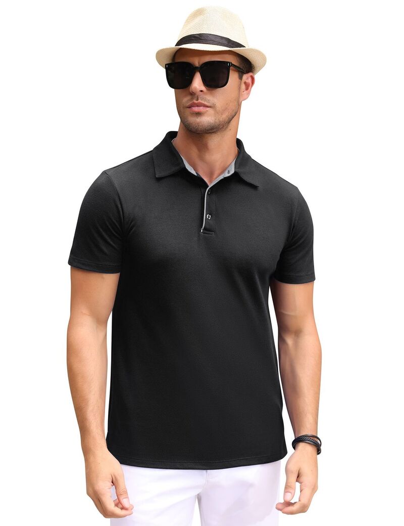 ファンジュライ メンズ トップス Tシャツ ポロシャツ FUNJULY Men'solid Short Sleeve Classic Polo Shirt Black ブラック｜ReVida 店