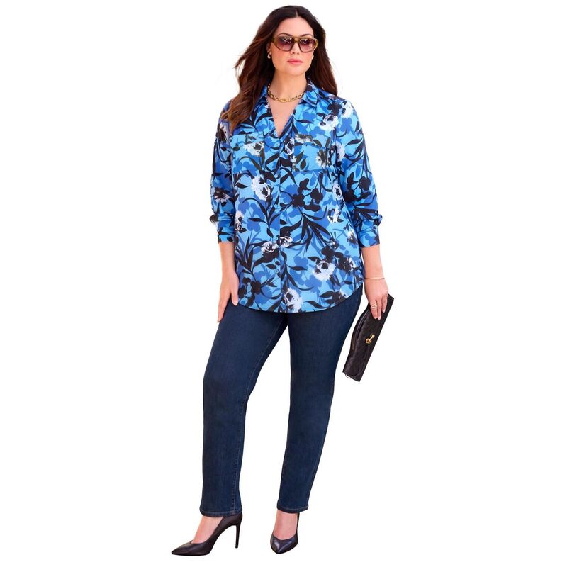 キャサリンズ レディース トップス シャツ プラスサイズ Catherines Women's Plusize Modern Camp Shirt Azure Blue Shadow ブルー｜ReVida 店