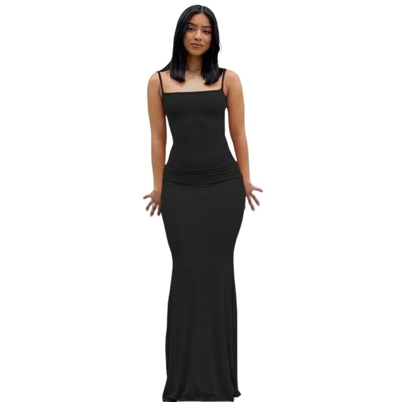 クリアフラワー レディース トップス ワンピース ノースリーブ マキシ ClearFlower Women Summer Bodycon Maxi Dressleeveless Casual Spaghetti Strap Elegant Evening Party Long Dresses Black ブラック｜ReVida 店