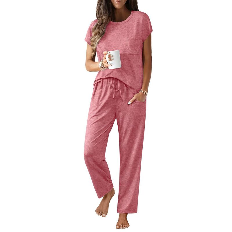 エコアー レディース アンダーウェア ナイトウェア パンツ キャップ Ekouaer Womens Comfy Lounge Pajama Set Cap Sleeve Top and Long Pants Purple Red レッド｜ReVida 店