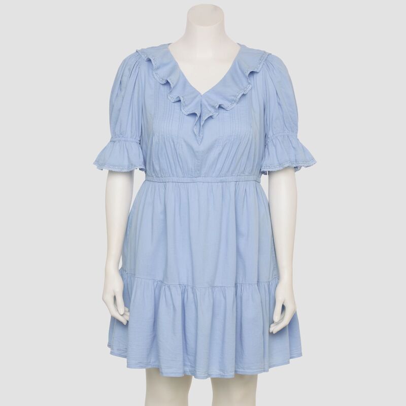 LC Lauren Conrad レディース トップス ワンピース プラスサイズ フリル ミニ Plusize LC Lauren Conrad Ruffle Front Pintuck Mini Dressecret Peri|ReVida 店