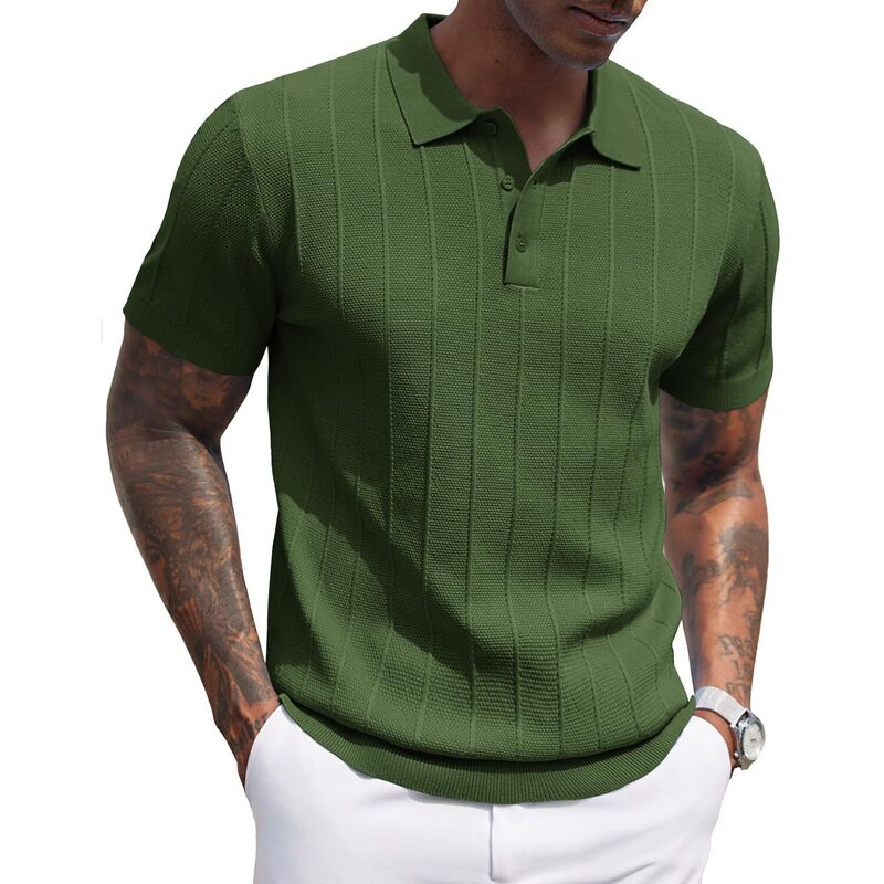 クーファンディ メンズ トップス Tシャツ ポロシャツ ニット COOFANDY Mens Polo Shirt Short Sleeve Knit-Shirts Casual Stylishirtsummer Clothing Army Green グリーン｜ReVida 店