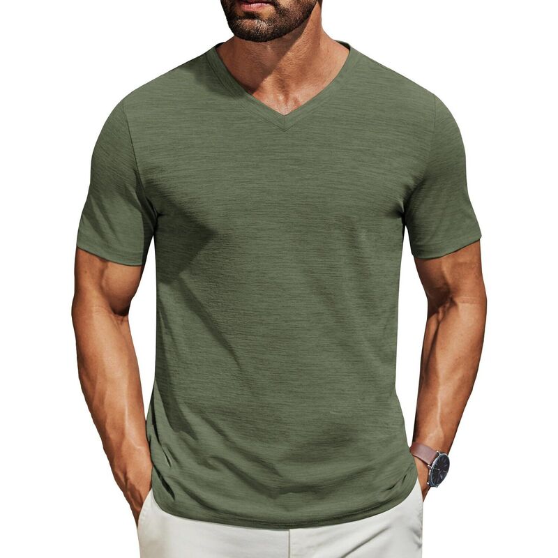 クーファンディ メンズ トップス Tシャツ Vネック COOFANDY Men' T Shirtshort Sleeve Soft V Neck T-Shirt Casual Basic Summer Tee Tops Army Green グリーン｜ReVida 店