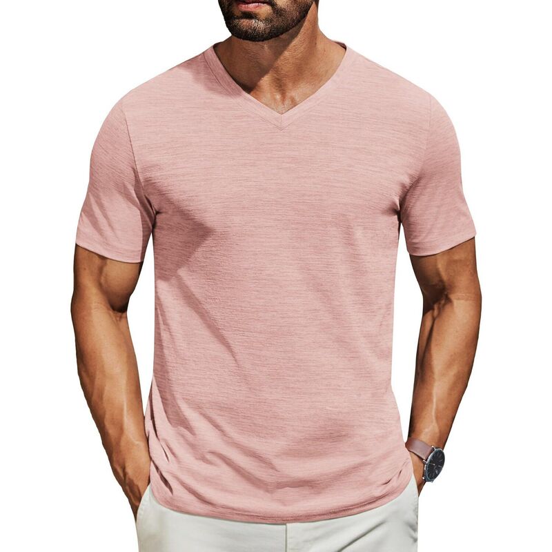 クーファンディ メンズ トップス Tシャツ Vネック COOFANDY Men' T Shirtshort Sleeve Soft V Neck T-Shirt Casual Basic Summer Tee Tops Pink ピンク｜ReVida 店