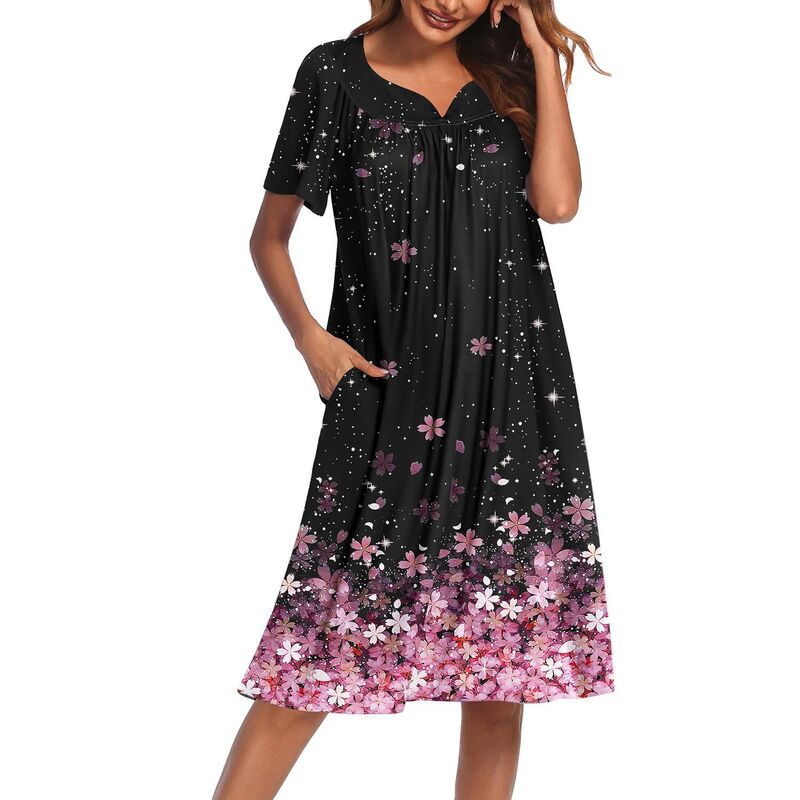 エコアー レディース アンダーウェア ナイトウェア Ekouaer Womens House Dress with Pockets Cherry Blossoms｜ReVida 店