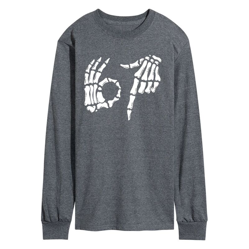 アニメキャラクター メンズ トップス Tシャツ グラフィック Licensed Character Men's 67 Skeleton Hands Long Sleeve Graphic Tee Heather Charcoal チャコール｜ReVida 店