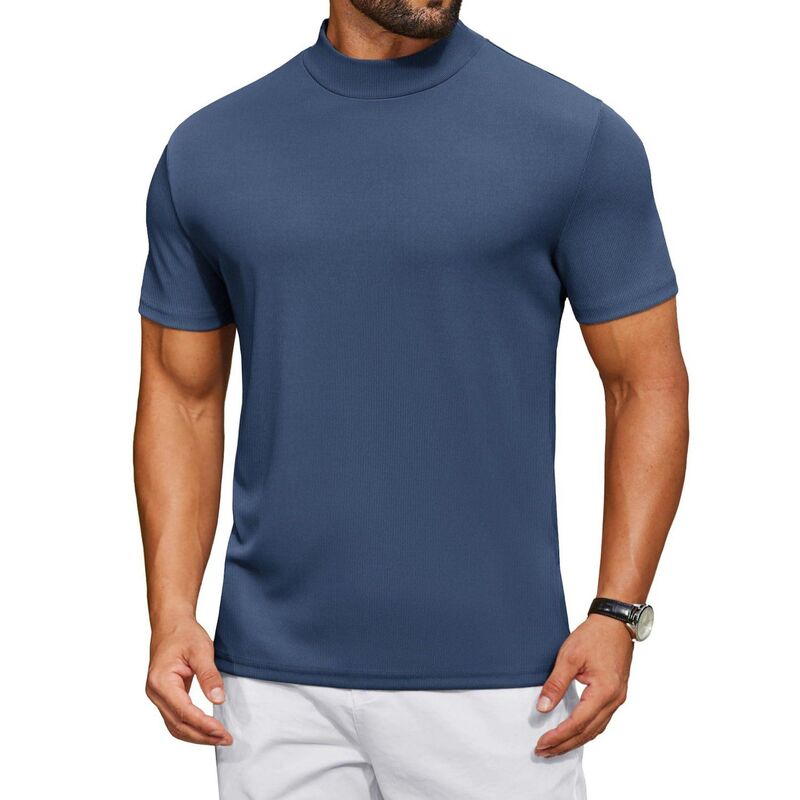 クーファンディ メンズ トップス Tシャツ タートルネック モックネック COOFANDY Men's Mock Neck T-Shirt Short Sleeve Casual Basic Tops Half Turtleneck Pullover Solid Tee Navy Blue ネイビー｜ReVida 店