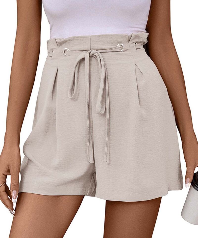 クリアラブ レディース ボトムス ハーフパンツ・ショーツ プリーツ ショートパンツ Clearlove Women's High Waisted Tie-Front Casual Shorts with Pleatedetail Beige ベージュ｜ReVida 店