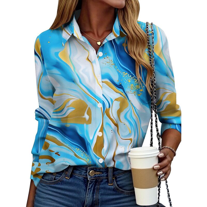 ジーグー レディース トップス シャツ ボタンダウン Zeagoo Women s Button Down Shirts, Business Casualong Sleeve Dressy Fall Tops Blue Printed ブルー｜ReVida 店
