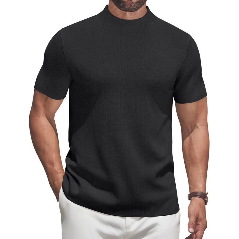 クーファンディ メンズ トップス Tシャツ タートルネック セーター COOFANDY Men' Short Sleeve Turtleneck Sweater Casual Pullover Basic T-Shirts Thermal Tops for Men Black ブラック｜ReVida 店