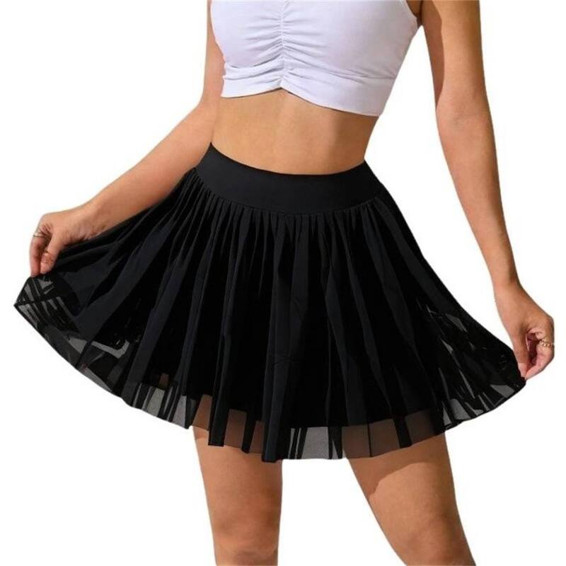 エリートチョイス レディース ボトムスカート フリル ミニ メッシュ ショートパンツ Elitechoice Women's High Waisted Yoga Skort with Built in Shorts Mesh Ruffles Fla red Mini Lingerie Skirts Black ブラック｜ReVida 店