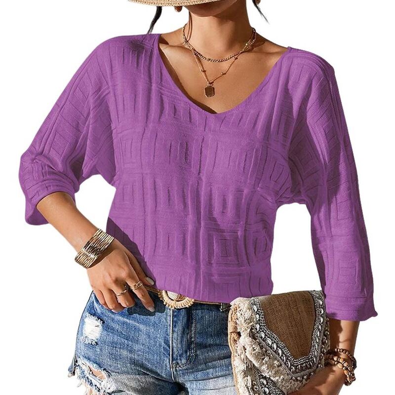 セオリア レディース トップス Tシャツ Vネック Seoria Women's V-Neck Texturedolman Sleeve Topurple パープル｜ReVida 店 8,736円