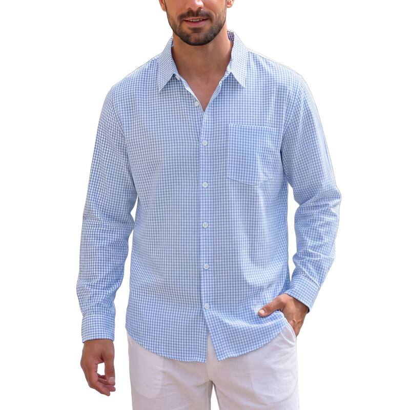 インスパイア シック メンズ トップス Tシャツ ボタンダウン INSPIRE CHIC Men's Plaid Shirt Long Sleeve Button Down Casual Business Checked Shirts Blue ブルー|ReVida 店