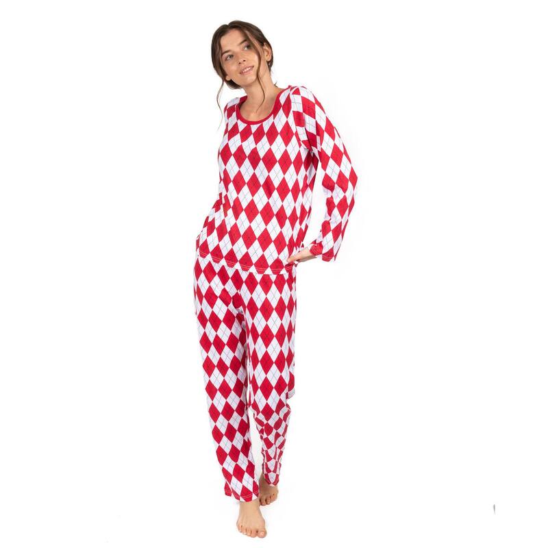 レベレット レディース アンダーウェア ナイトウェア コットン Leveret Womens Two Piece Cotton Loose Fit Pajamas Argyle Black & White M Argyle Red White ホワイト｜ReVida 店