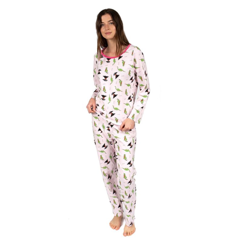 レベレット レディース アンダーウェア ナイトウェア コットン Leveret Womens Two Piece Cotton Loose Fit Pajamas Dinosaur Pink ピンク｜ReVida 店