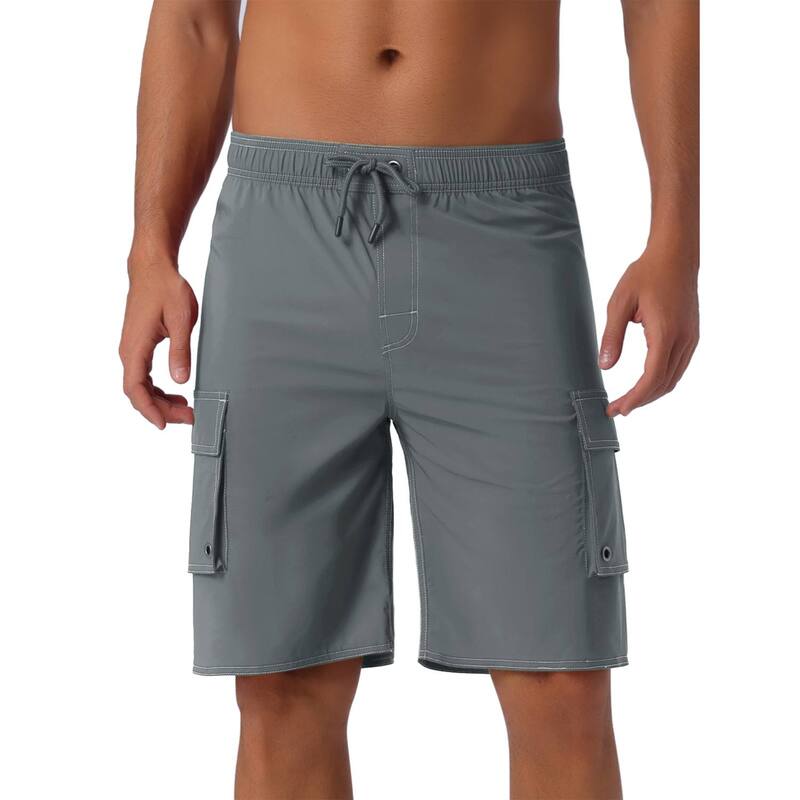 インスパイア シック メンズ 水着 ハーフパンツ・ショーツ ドローコードウエスト ショートパンツ INSPIRE CHIC Men's Drawstring Waist Solid Color Lined Board Shorts with Pockets Gray グレー｜ReVida 店