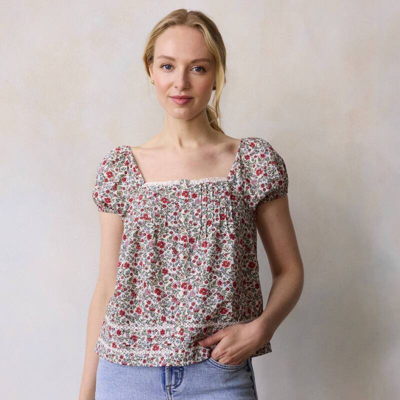 LC Lauren Conrad レディース トップス シャツ ブラウス Women's LC Lauren Conrad Puff Sleeve Square Neck Blouse Cream Josie Fleurs クリーム｜ReVida 店