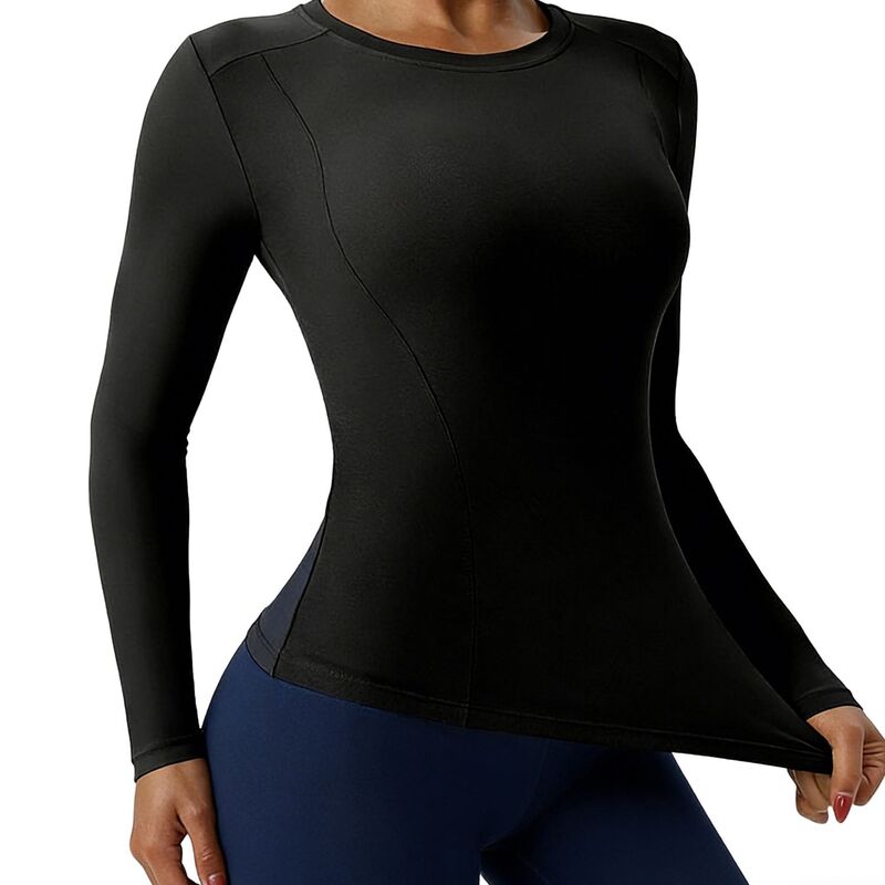 エリートスピリット レディース トップス シャツ クルーネック EliteSpirit Women's Long Sleeve Workoutop with Crew Neck & Form-Fitting Design for Yoga Black ブラック｜ReVida 店