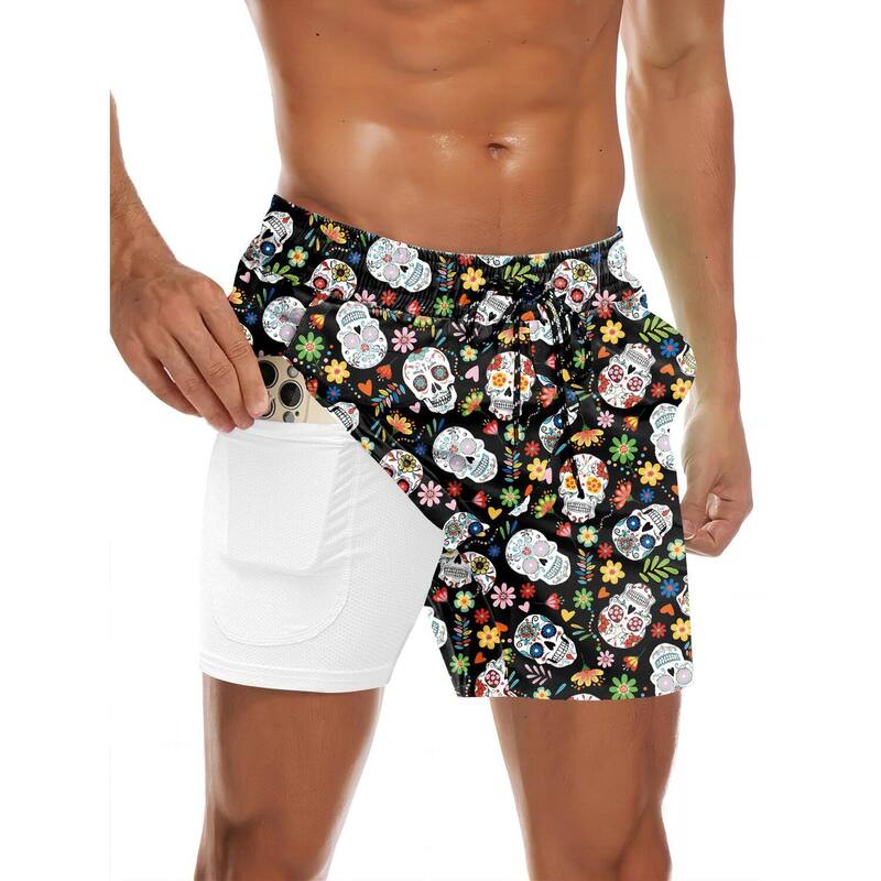 クーファンディ メンズ 水着 ハーフパンツ・ショーツ COOFANDY Men' Swim Trunks Quick Dry Bathing Suit with Pocketswimwear Beach Board Short Swimsuit Colorful Skull｜ReVida 店 8,506円