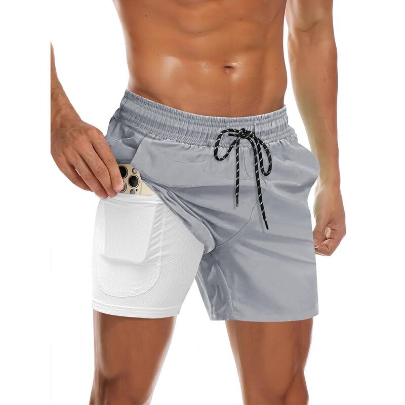 クーファンディ メンズ 水着 ハーフパンツ・ショーツ COOFANDY Men' Swim Trunks Quick Dry Bathing Suit with Pocketswimwear Beach Board Short Swimsuit Light Grey グレー｜ReVida 店