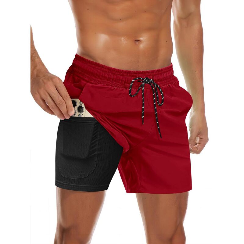 クーファンディ メンズ 水着 ハーフパンツ・ショーツ COOFANDY Men' Swim Trunks Quick Dry Bathing Suit with Pocketswimwear Beach Board Short Swimsuit Wine Red レッド｜ReVida 店