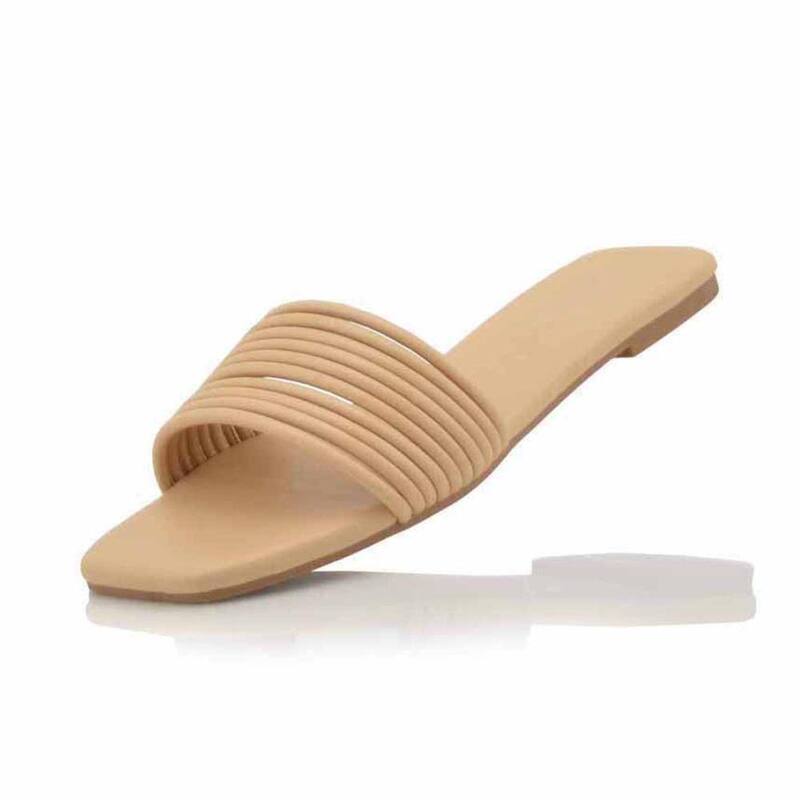 F.C デザイン レディース シューズ サンダル F.C Design Multi Strap Slide Sandals for Women Flat Open Toe Design Beige ベージュ｜ReVida 店