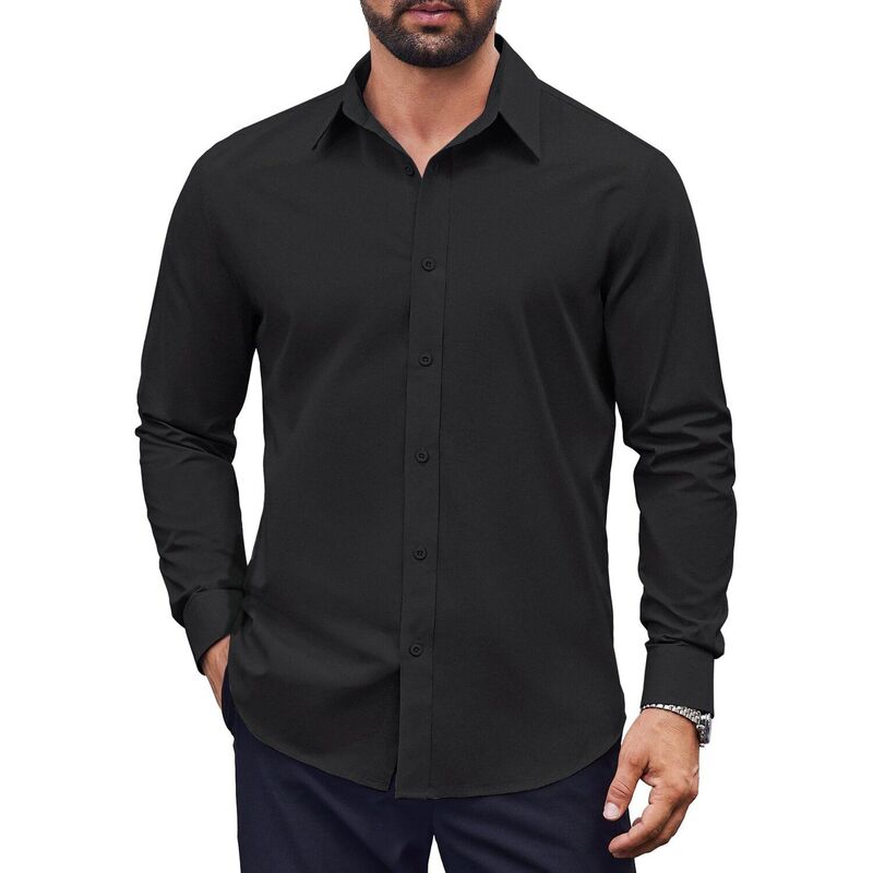 クーファンディ メンズ トップス Tシャツ ボタンダウン COOFANDY Mens Dresshirts Long Sleeve Casual Button Down Shirts Formal Businesshirt Black ブラック｜ReVida 店 8,386円