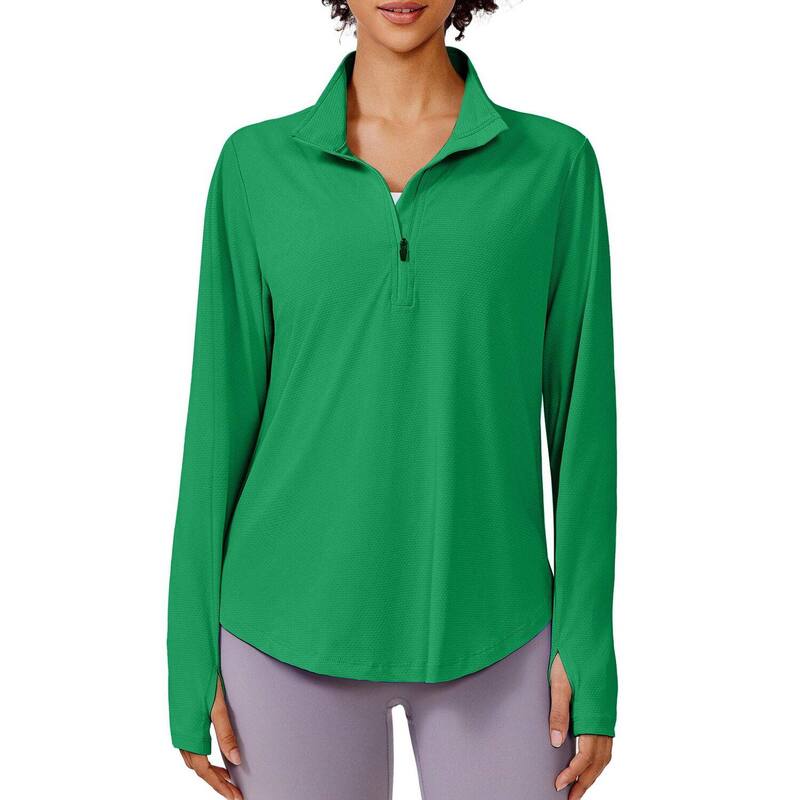 ピンスパーク レディース トップス Tシャツ ハーフジップ Pinspark Women's Long Sleeve Quarter Zip Sun Shirt UPF50+ Quick Dry Hiking Running Top Green グリーン｜ReVida 店