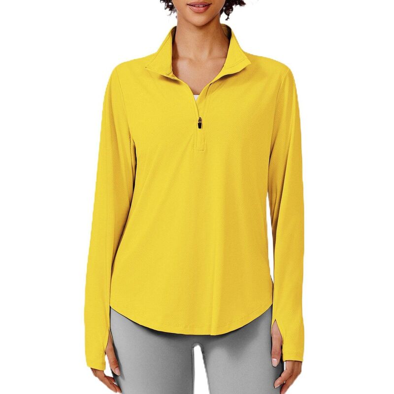ピンスパーク レディース トップス Tシャツ ハーフジップ Pinspark Women's Long Sleeve Quarter Zip Sun Shirt UPF50+ Quick Dry Hiking Running Top Yellow イエロー|ReVida 店
