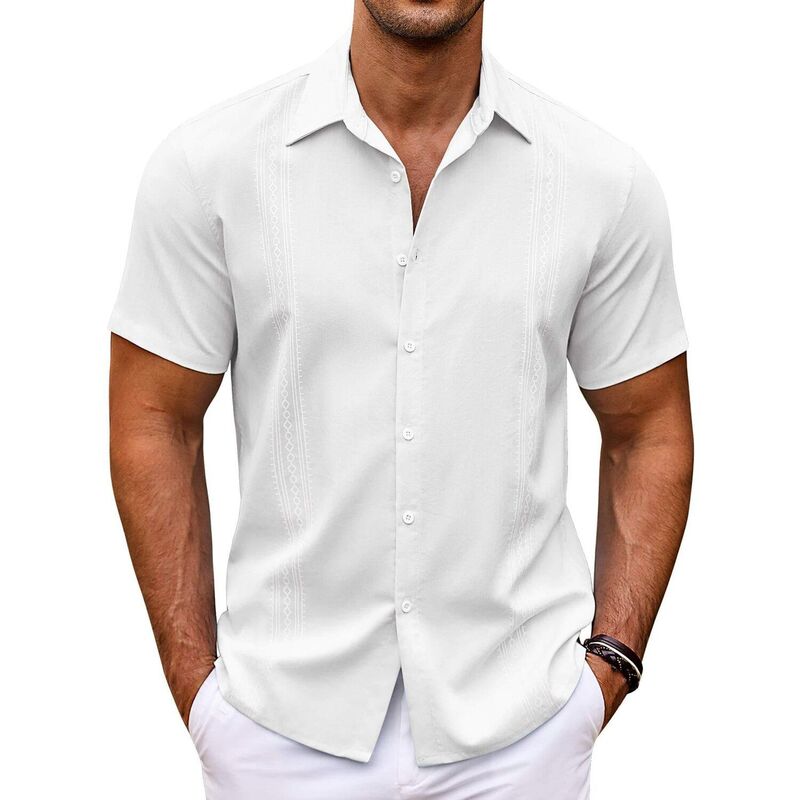 クーファンディ メンズ トップス Tシャツ ボタンダウン COOFANDY Men' Beach Shirtshort Sleeve Casual Button Down Shirts Cuban Shirts White ホワイト|ReVida 店