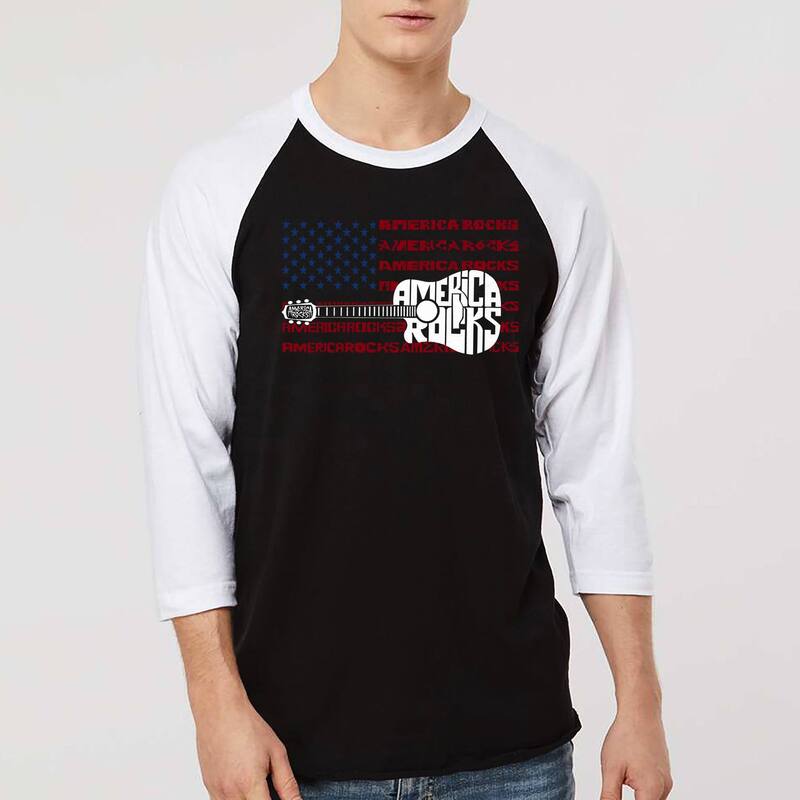 エルエーポップアート メンズ トップス Tシャツ LA Pop Art America Rocks - Men's Raglan Baseball Word Art-Shirt Black White ホワイト｜ReVida 店