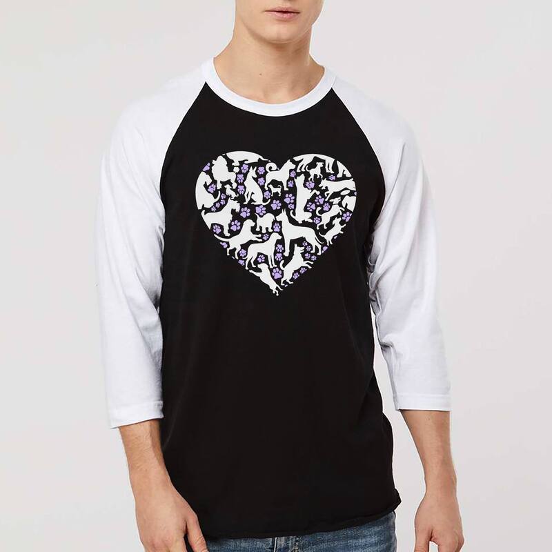 エルエーポップアート メンズ トップス Tシャツ LA Pop Art Dog Heart - Men's Raglan Baseball Word Art-Shirt Black White ホワイト｜ReVida 店