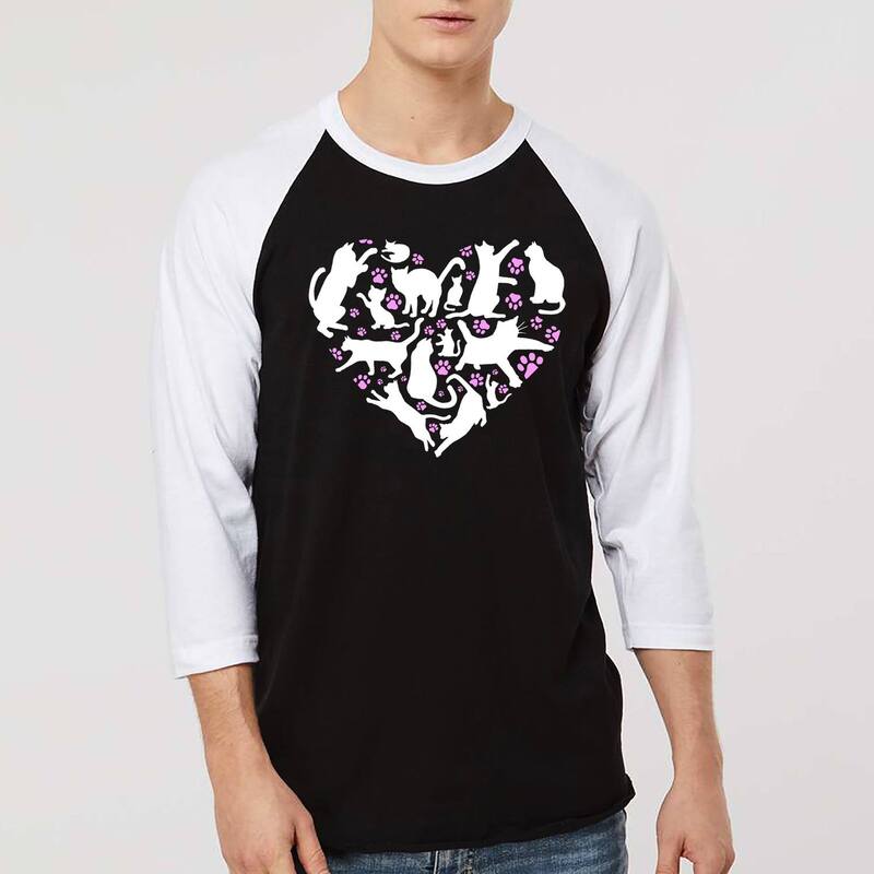 エルエーポップアート メンズ トップス Tシャツ LA Pop Art Cat Heart - Men's Raglan Baseball Word Art-Shirt Black White ホワイト｜ReVida 店