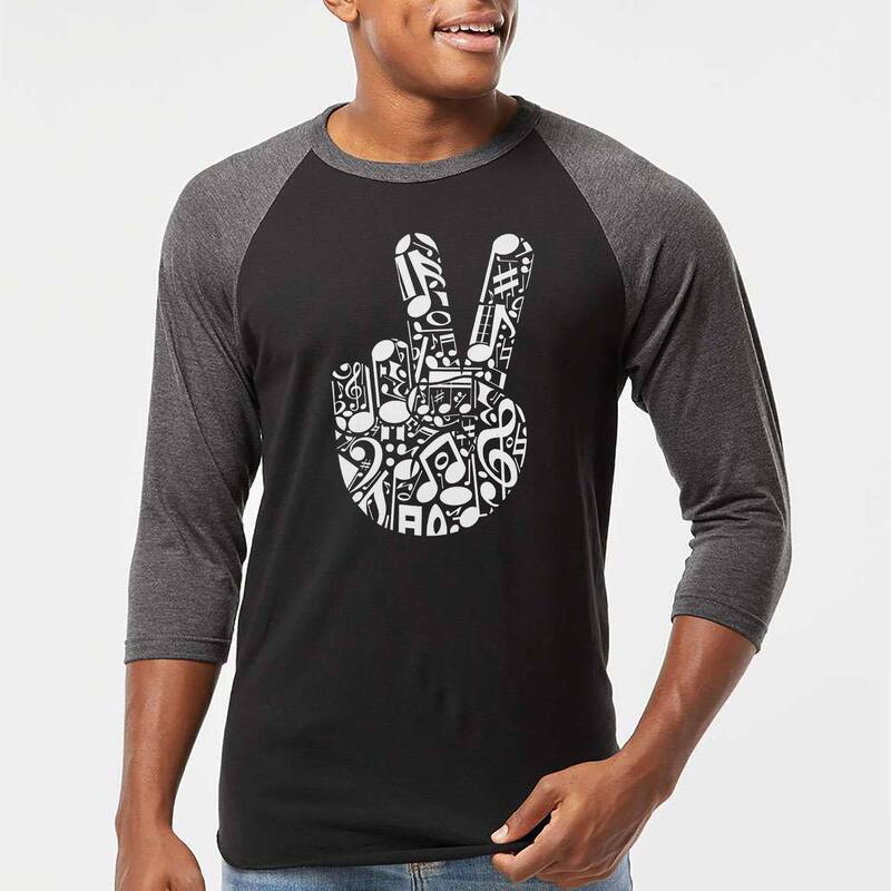 エルエーポップアート メンズ トップス Tシャツ LA Pop Art Peace Finger Notes - Men's Raglan Baseball Word Art-Shirt Black Grey ブラック|ReVida 店