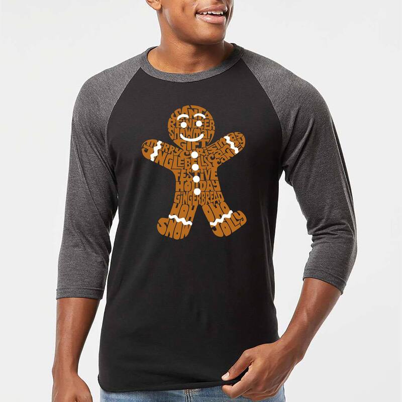 エルエーポップアート メンズ トップス Tシャツ LA Pop Art Gingerbread - Men's Raglan Baseball Word Art-Shirt Black Grey ブラック｜ReVida 店