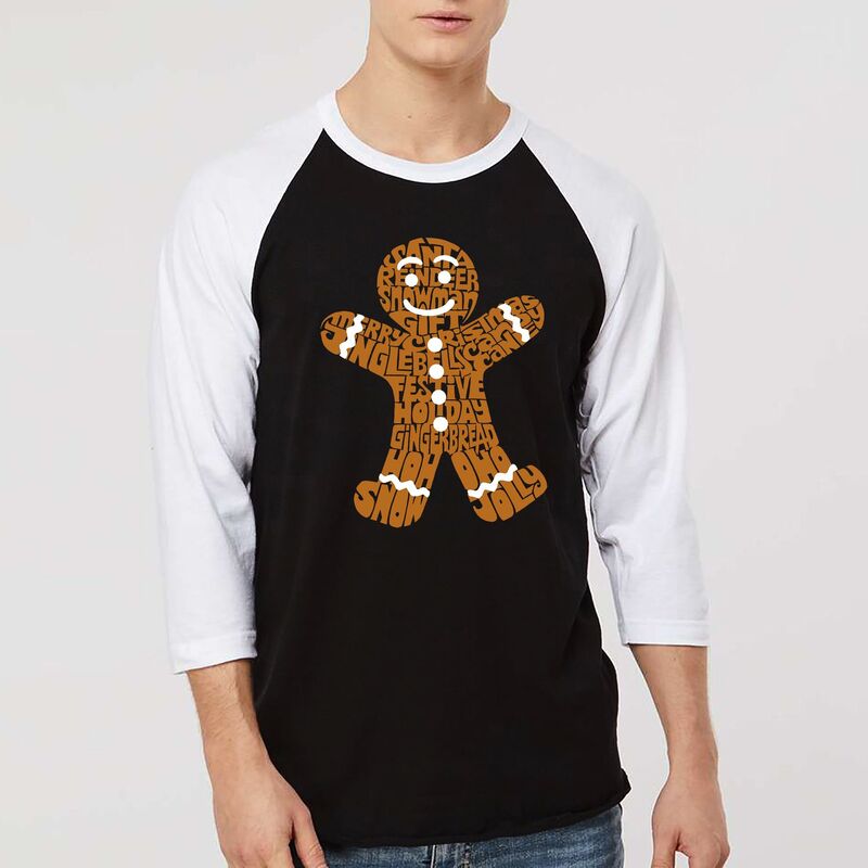 エルエーポップアート メンズ トップス Tシャツ LA Pop Art Gingerbread - Men's Raglan Baseball Word Art-Shirt Black White ホワイト｜ReVida 店