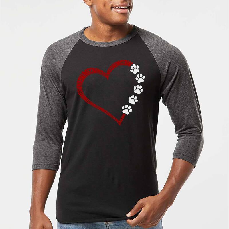 エルエーポップアート メンズ トップス Tシャツ LA Pop Art Meow Heart - Men's Raglan Baseball Word Art-Shirt Black Grey ブラック|ReVida 店