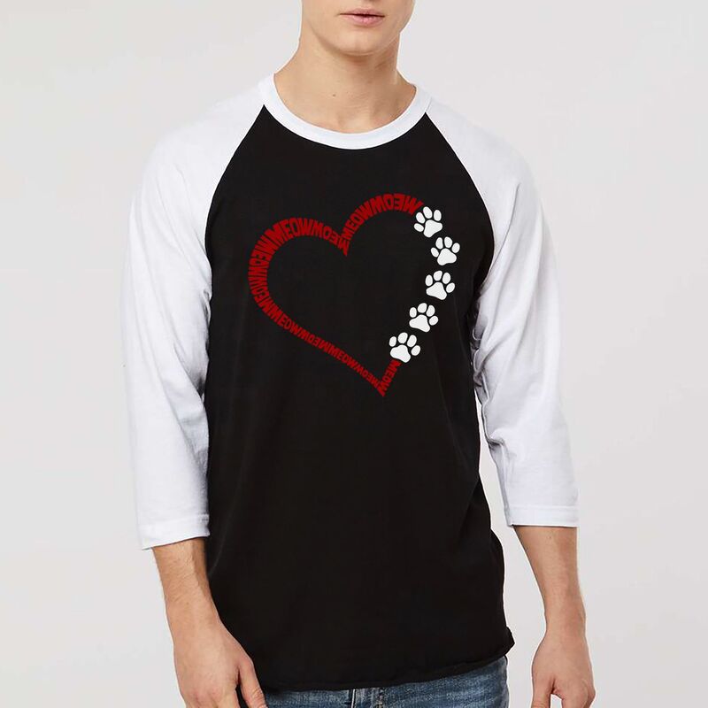 エルエーポップアート メンズ トップス Tシャツ LA Pop Art Meow Heart - Men's Raglan Baseball Word Art-Shirt Black White ホワイト|ReVida 店