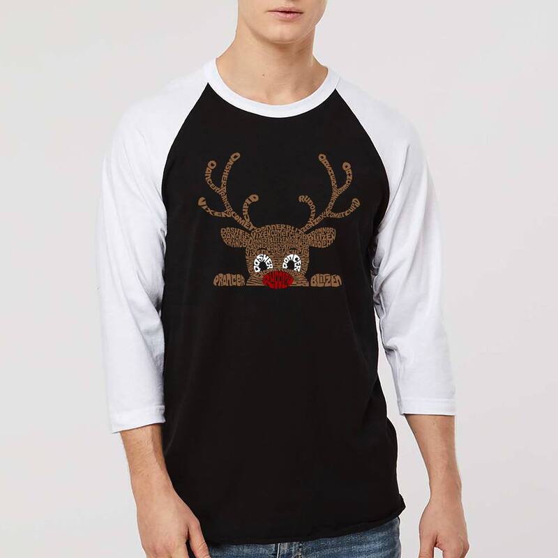 エルエーポップアート メンズ トップス Tシャツ LA Pop Art Peeking Reindeer - Men's Raglan Baseball Word Art-Shirt Black White ホワイト｜ReVida 店