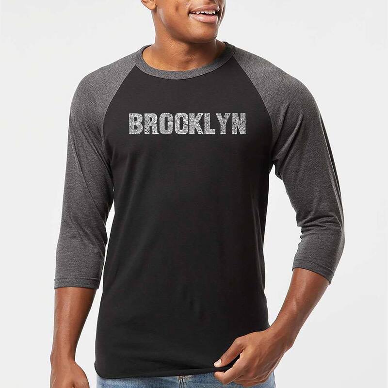 エルエーポップアート メンズ トップス Tシャツ LA Pop Art BROOKLYNEIGHBORHOODS - Men's Raglan Baseball Word Art-shirt Black Grey ブラック|ReVida 店