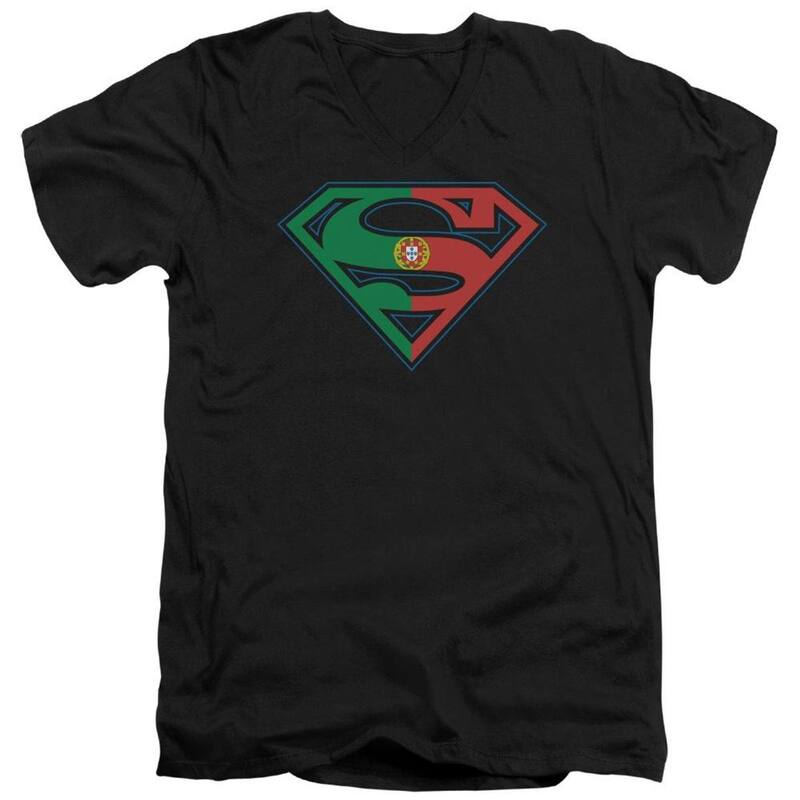 アニメキャラクター メンズ トップス Tシャツ Vネック Licensed Character Superman Portugal Shield Short Sleeve Adult V Neck T-shirt Black ブラック|ReVida 店