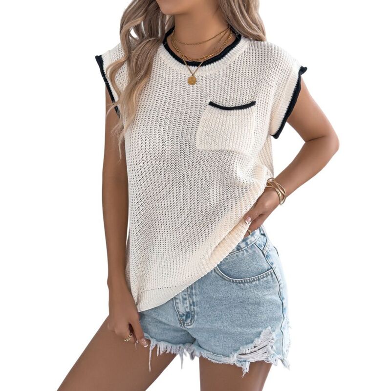 イエスファッション レディース トップス Tシャツ クルーネック リブラウス ニット Yesfashion Women'short Sleeve T Shirts Crewneck Color Block Ribbed Knitee Blouses Trendy Tops Apricot アプリコット｜ReVida 店