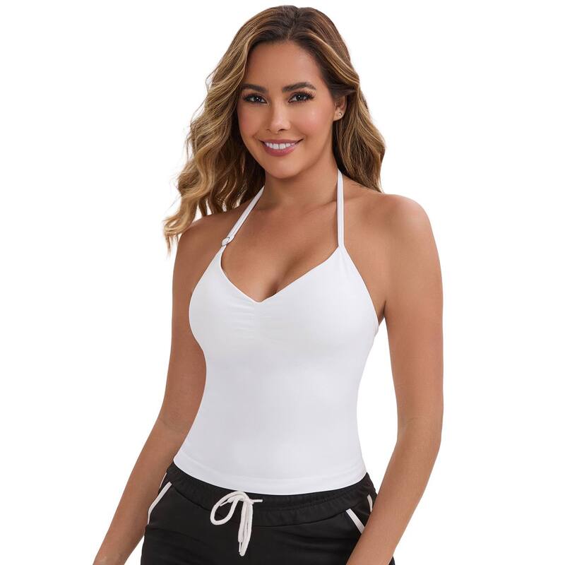 インスパイア シック レディース トップス Tシャツ クロップド ホルター INSPIRE CHIC Women's Halter Neck Wireless Padded Tank Top Adjustable Spaghetti Straps Cropped Sport Camisoles White ホワイト|ReVida 店
