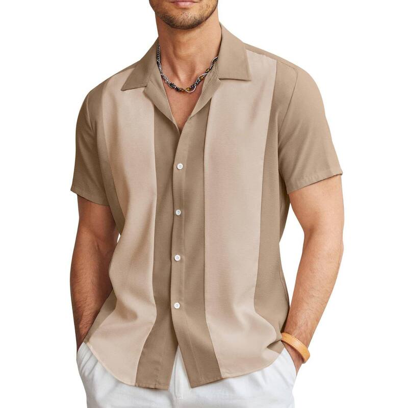 クーファンディ メンズ トップス Tシャツ ボタンダウン COOFANDY Men's Casual Button Down Shirts Retro Bowling Shirts Beach Wear Clothing Khaki Light Khaki カーキ|ReVida 店