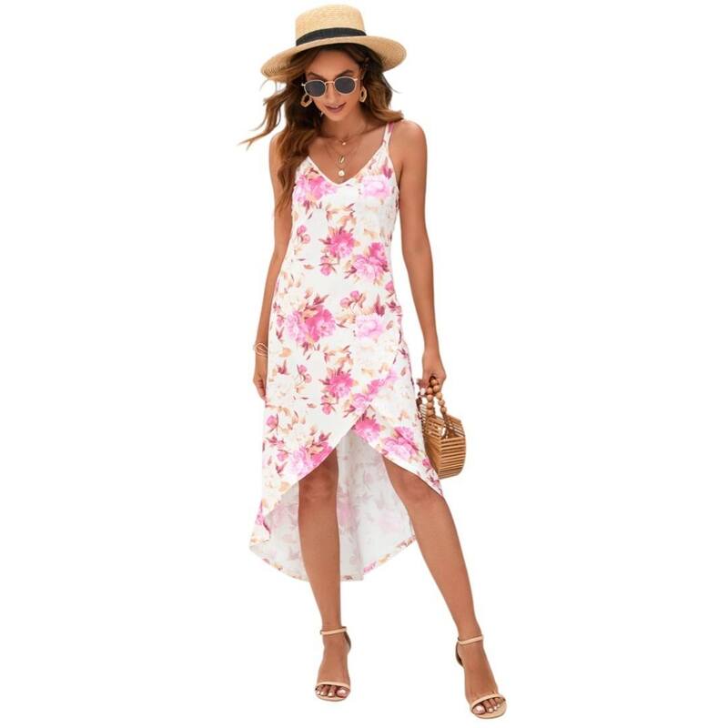 イエスファッション レディース トップス ワンピース ミディ Yesfashion Women'splithigh Spaghetti Strap Camidi Dress Vacation Outfits Red Flower レッド｜ReVida 店