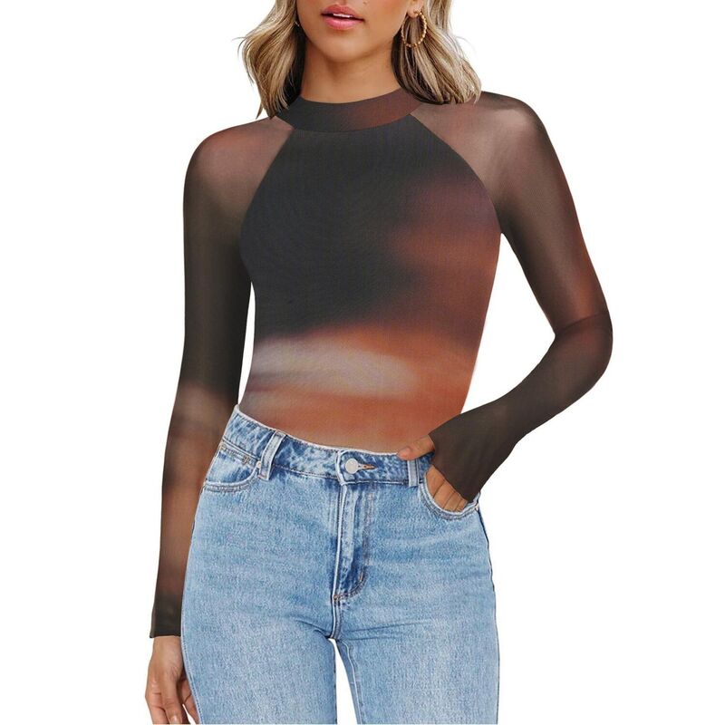 ジーグー レディース トップス Tシャツ モックネック メッシュ ブラウス Zeagoo Blouses for Women Long Sleeve Mesh Mock Neck Tops Going Outfits Holiday Party Clothes Black Brown White ホワイト|ReVida 店