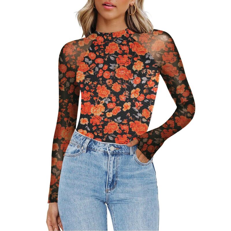 ジーグー レディース トップス Tシャツ モックネック メッシュ ブラウス Zeagoo Blouses for Women Long Sleeve Mesh Mock Neck Tops Going Outfits Holiday Party Clothes Black Red ブラック|ReVida 店