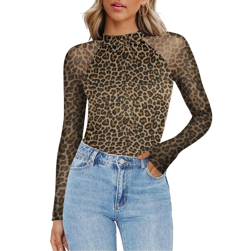 ジーグー レディース トップス Tシャツ モックネック メッシュ ブラウス Zeagoo Blouses for Women Long Sleeve Mesh Mock Neck Tops Going Outfits Holiday Party Clothes Leopard Print Beige ベージュ|ReVida 店