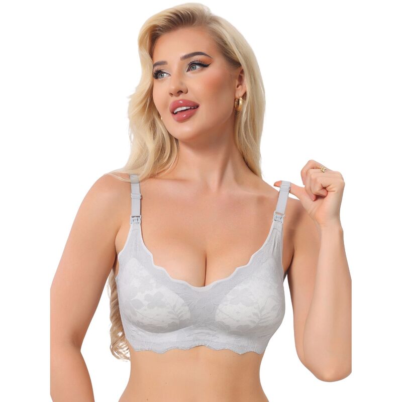 インスパイア シック レディース アンダーウェア ブラジャー レース INSPIRE CHIC Lace Nursing Bra for Women Front Open Wireless Fixed Padded Full Coverage Breastfeeding Lingerie Gray グレー｜ReVida 店